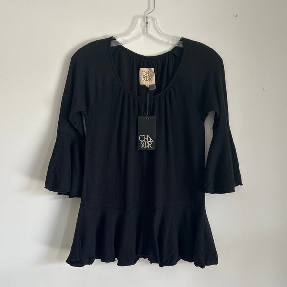 NWT Chaser Peplum Top 3/4 Bell Sleeves Scoop Neck, Black, Women’s Medium - Picture 1 of 5
